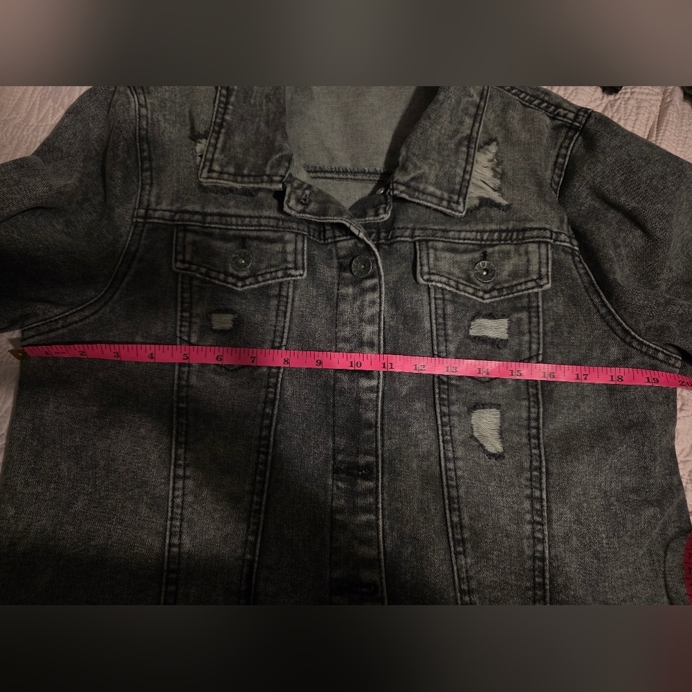 Excuse Gray Distressed Denim Jacket Size XL - Picture 6 of 7